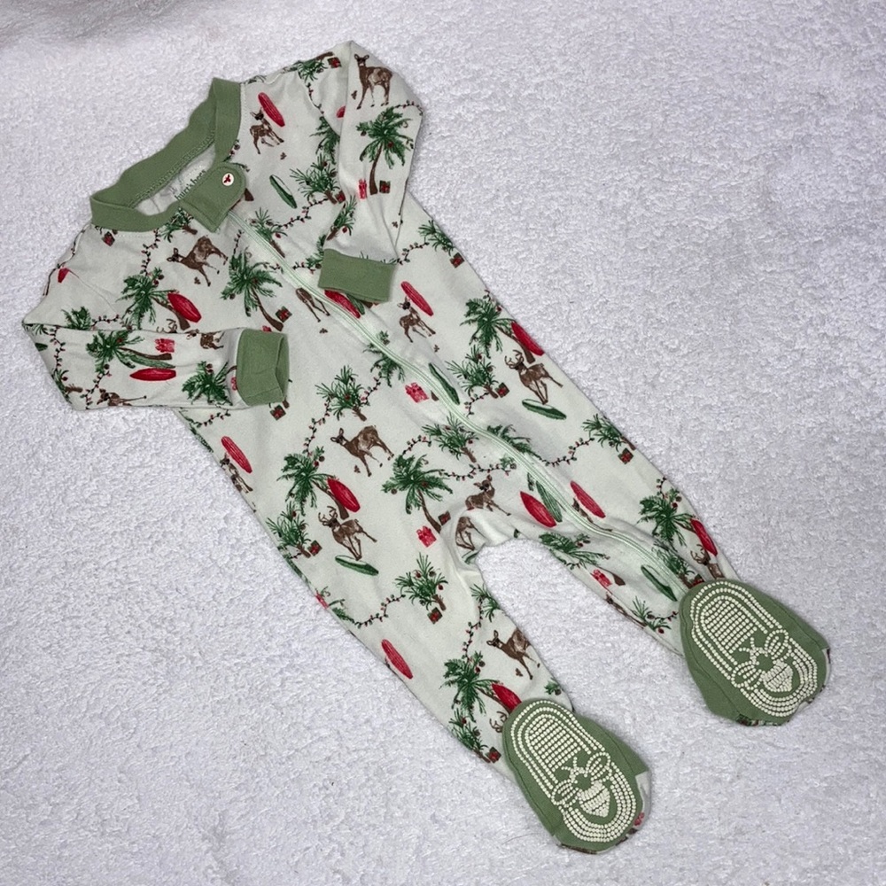 Burt’s Bees baby Christmas surf board reindeer palm tree sleeper pajamas 6/9m